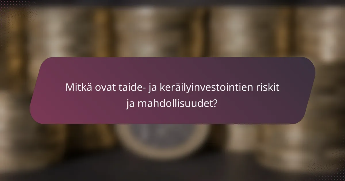 Mitkä ovat taide- ja keräilyinvestointien riskit ja mahdollisuudet?